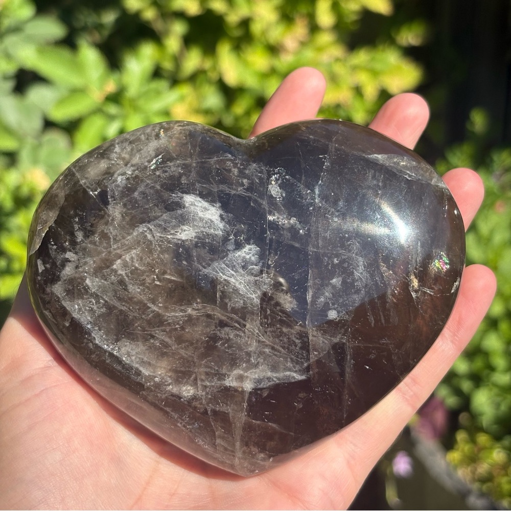 1.23 Pounds - Large Smoky Quartz Crystal Heart with Rainbow - Picture 4 of 12